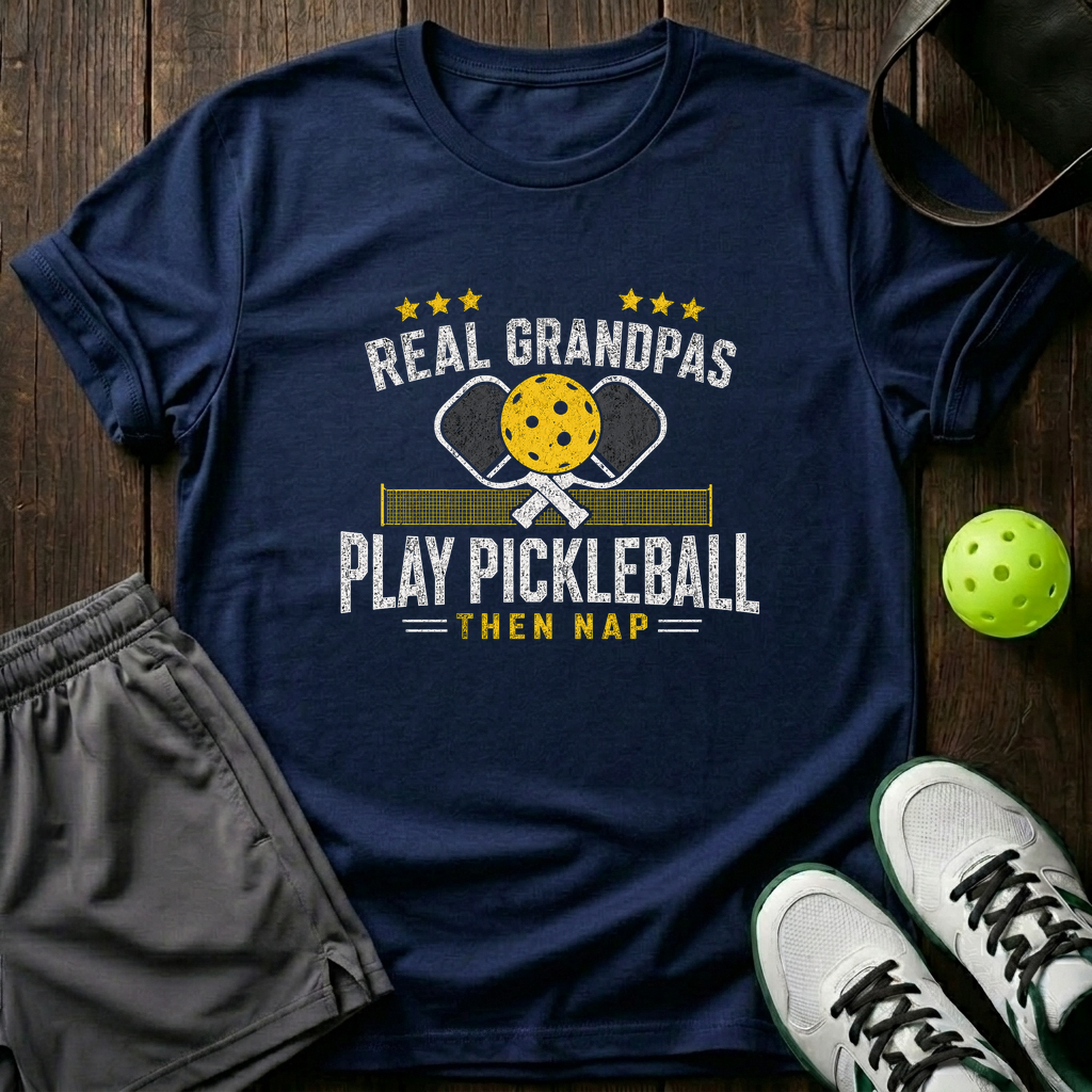 Real Grandpas Play Pickleball Then Nap T-Shirt — Navy
