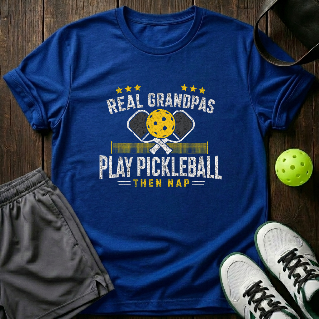 Real Grandpas Play Pickleball Then Nap T-Shirt — Royal