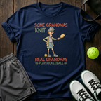 Some Grandmas Knit Real Granmas Play Pickleball T-Shirt — Navy