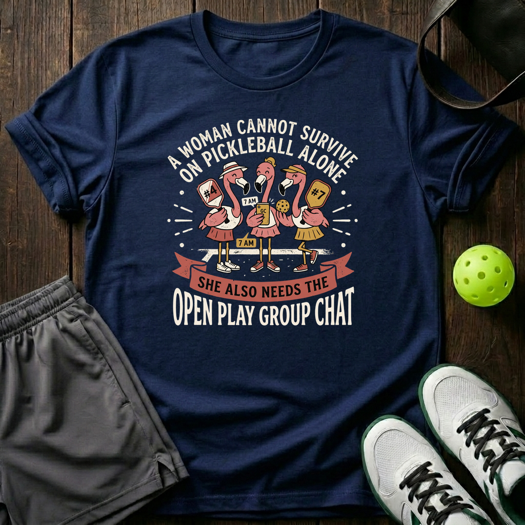 A Woman Cannot Survive On Pickleball Alone She Also Needs The Open Play Group Chat T-Shirt — Navy