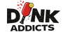 Logo for 'Dink Addicts' with a red paddle and yellow ball on a white background
