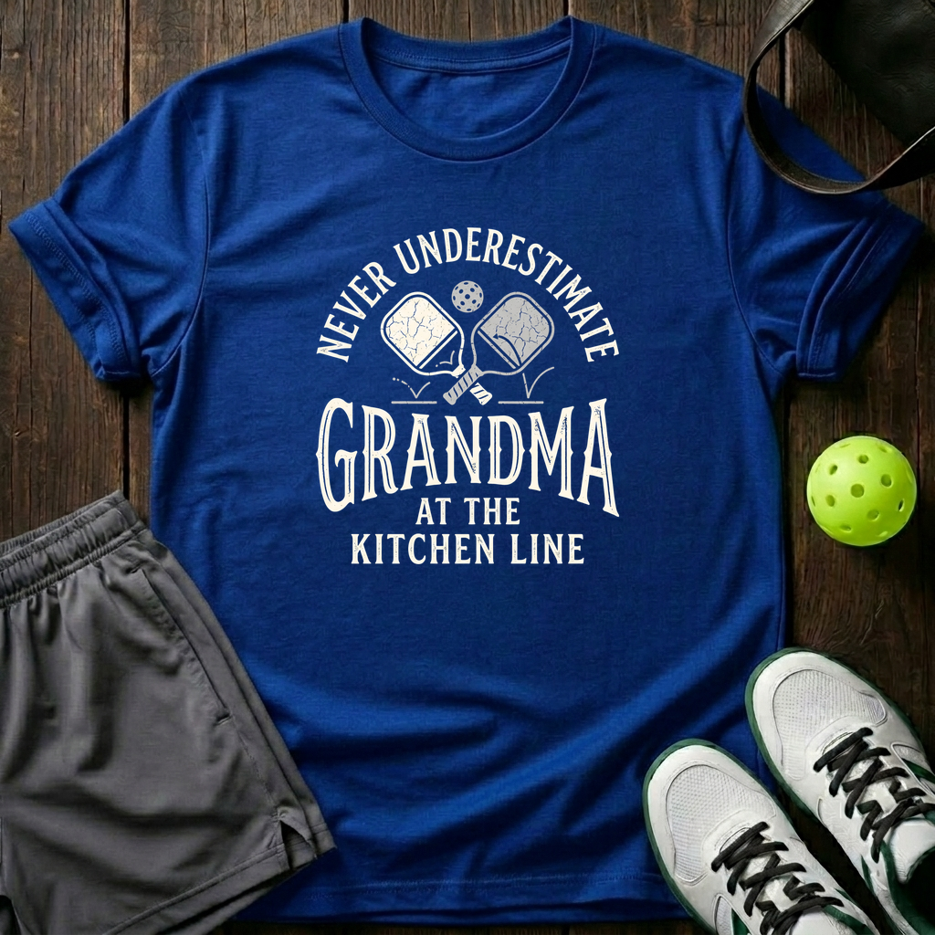 Never Underestimate Grandma At The Kitchen Line T-Shirt — Royal