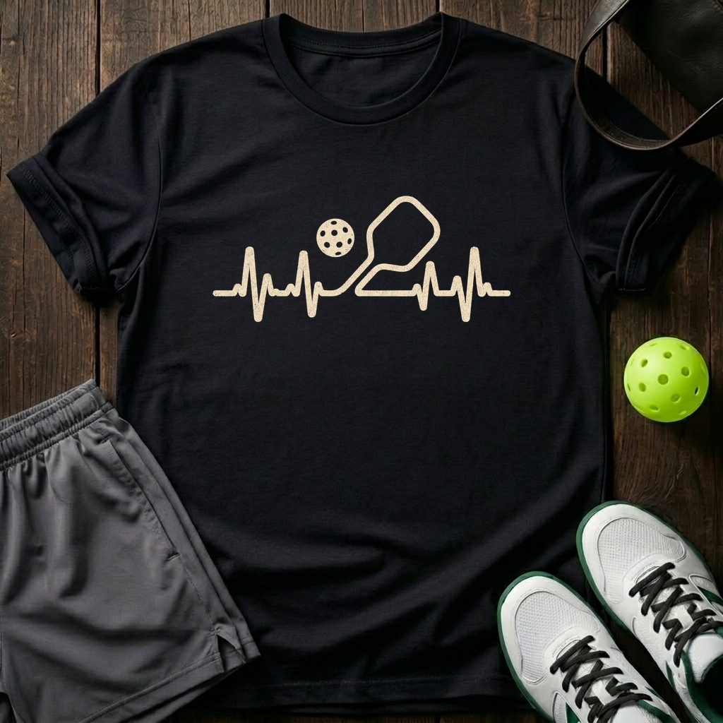 Pickleball Heartbeat T-Shirt — Black