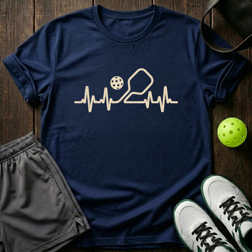Pickleball Heartbeat T-Shirt — Navy