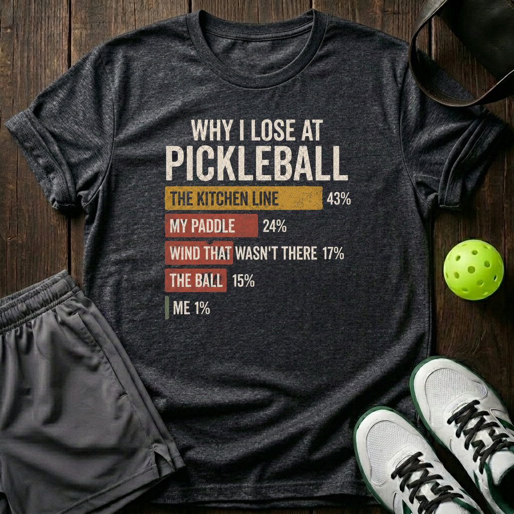 Why I Lose At Pickleball T-Shirt — Dark Heather