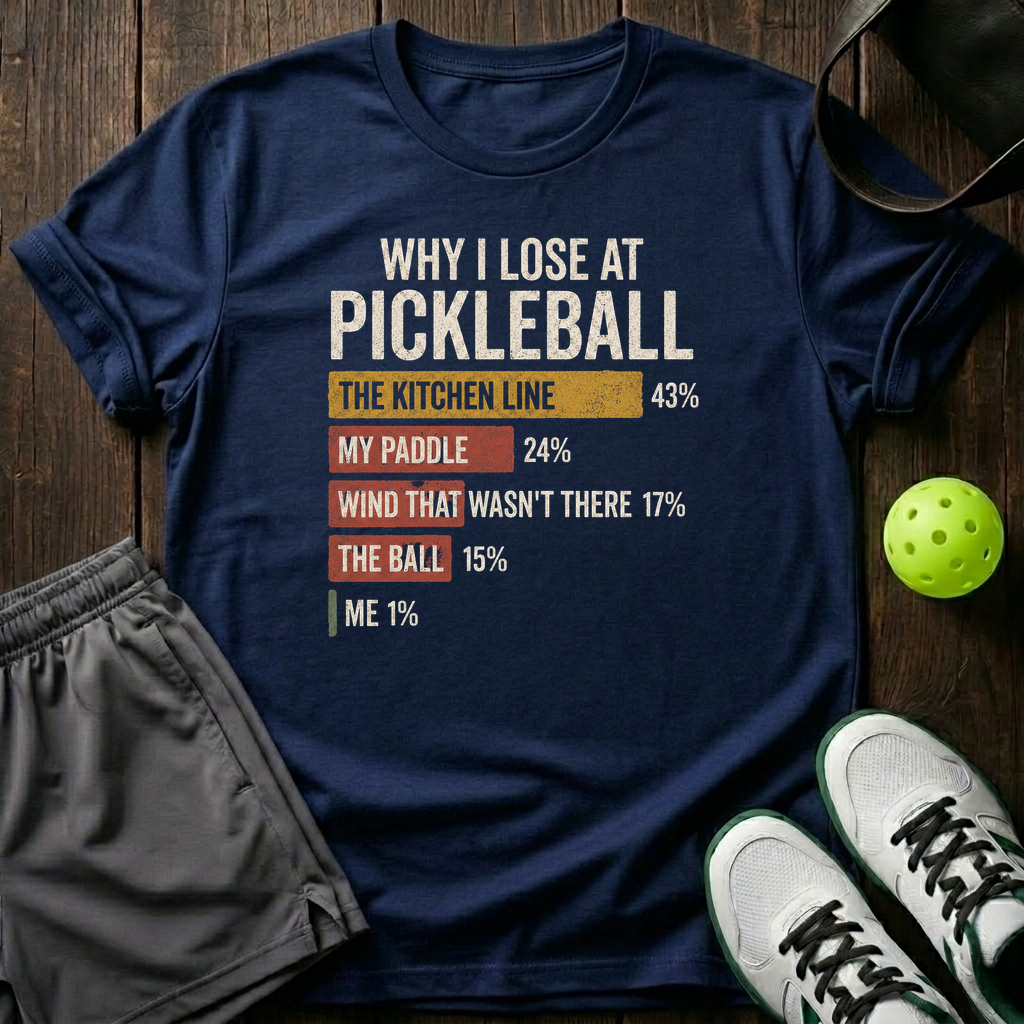 Why I Lose At Pickleball T-Shirt — Navy