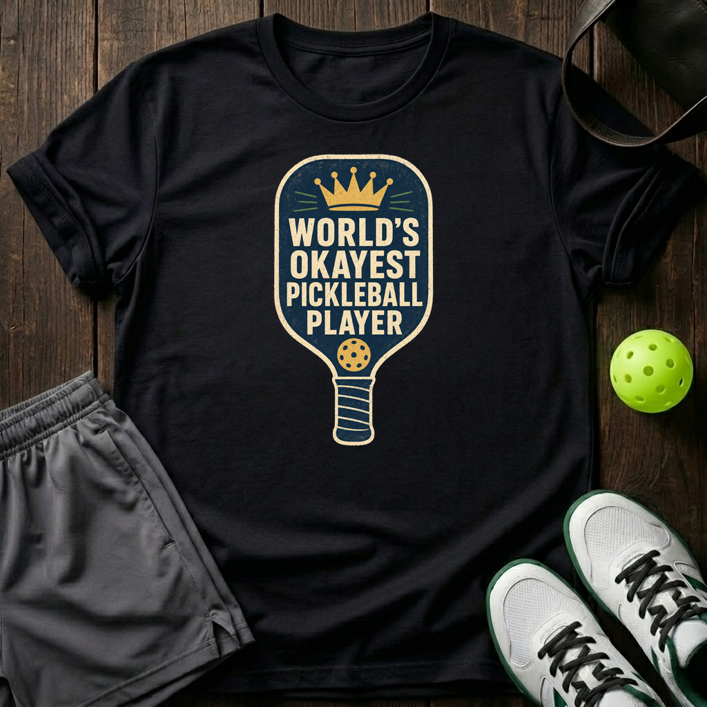 World S Okayest Pickleball Player Funny Pickle Ball T Shirt T-Shirt — Black