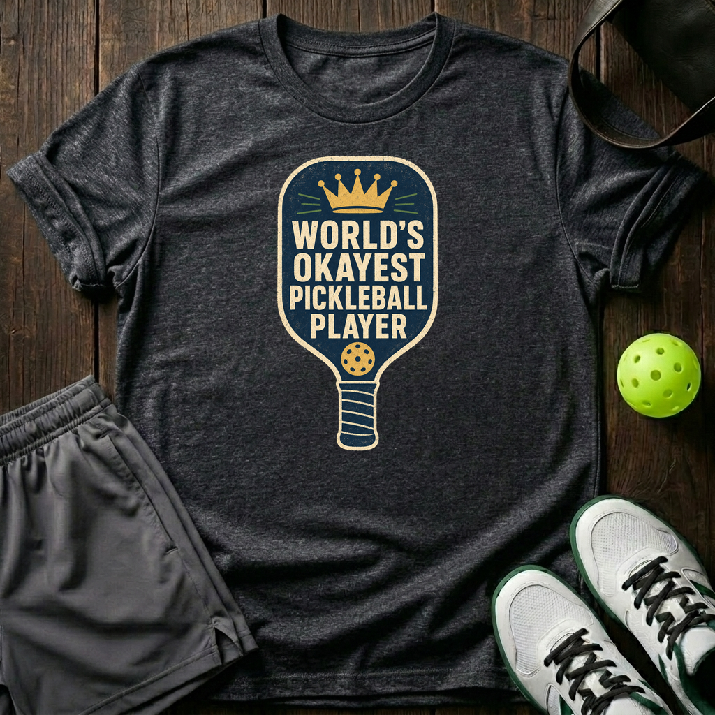 World S Okayest Pickleball Player Funny Pickle Ball T Shirt T-Shirt — Dark Heather