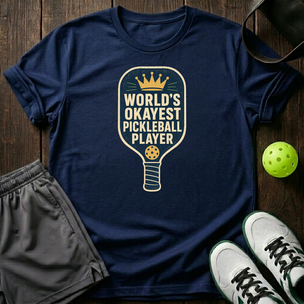 World S Okayest Pickleball Player Funny Pickle Ball T Shirt T-Shirt — Navy