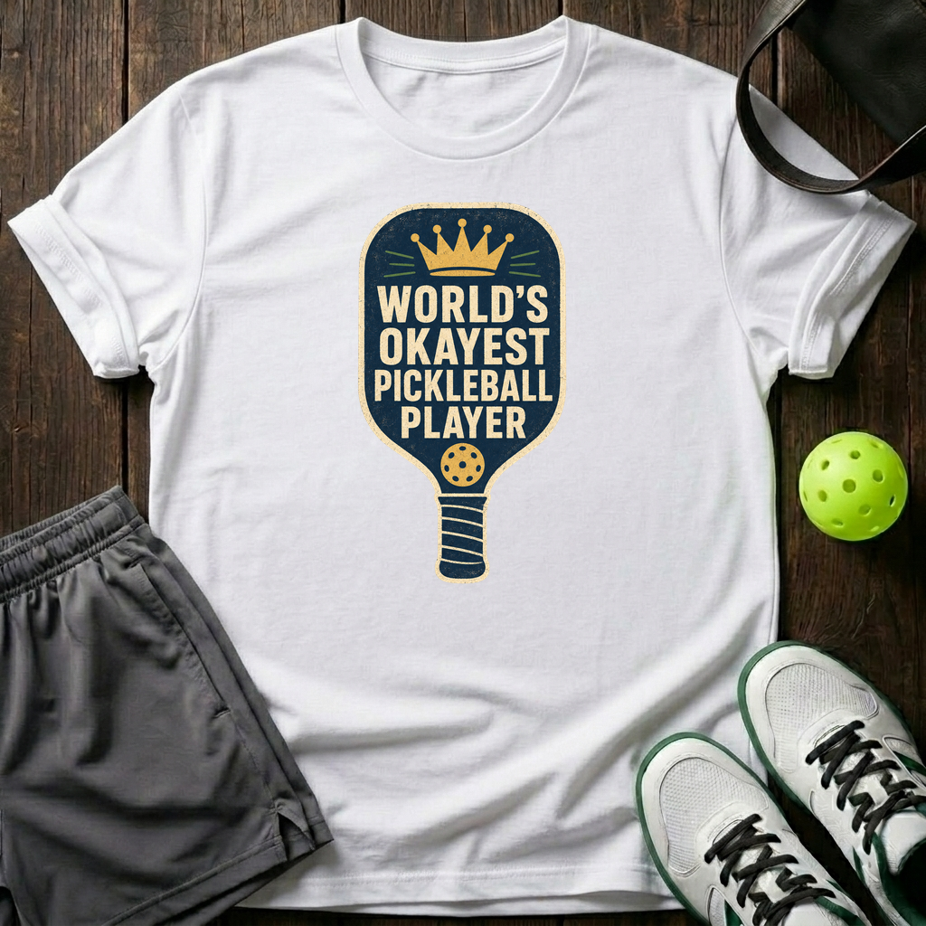 World S Okayest Pickleball Player Funny Pickle Ball T Shirt T-Shirt — White